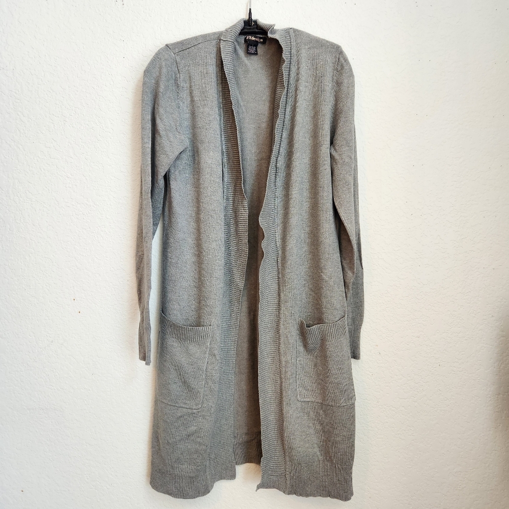 BYdesign Open Front Long Gray Cardigan with Pockets,‎ Size L
